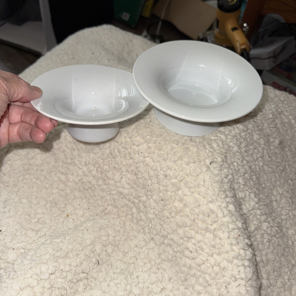 SET OF 2 IKEA SWEDEN CANDLE HOLDERS ONE 5.5" W 2.5 H ONE 5" W 2"H WHITE
